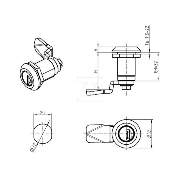 Cerradura Porton Cil. Emka 32 X 32 - Imagen 2